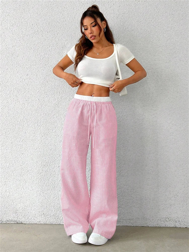 Women's Casual Striped Wide-Leg Pants