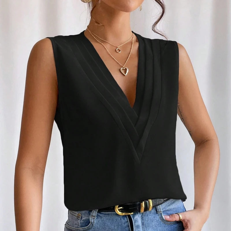 Solid Casual Loose Sleeveless Blouse