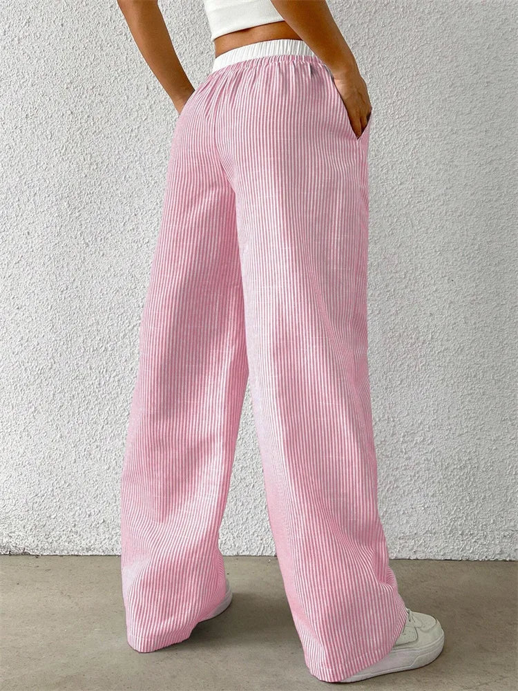 Women's Casual Striped Wide-Leg Pants