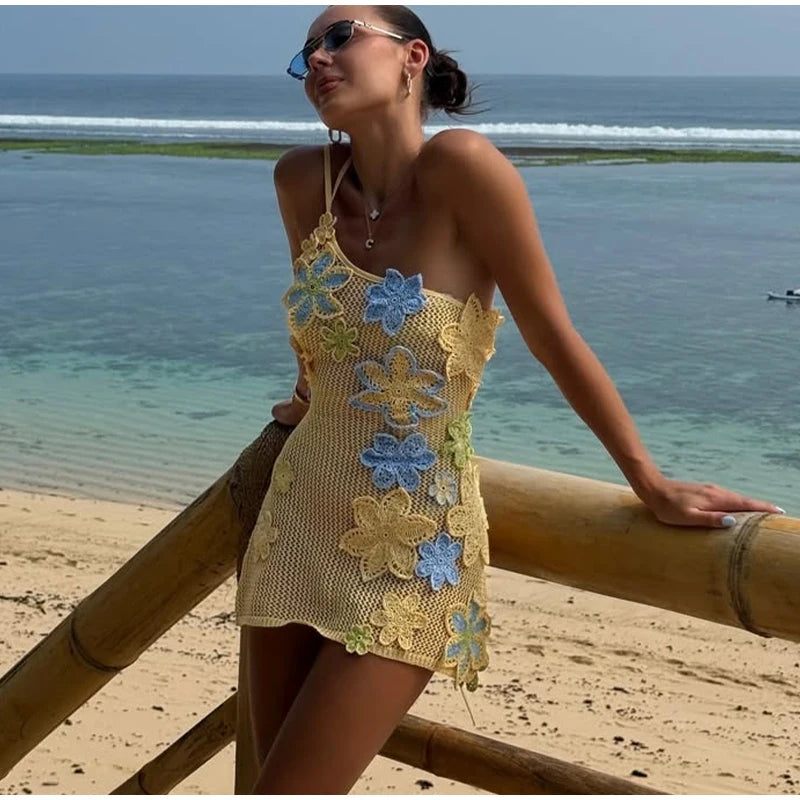 Colorful Floral Crochet Mini Dress