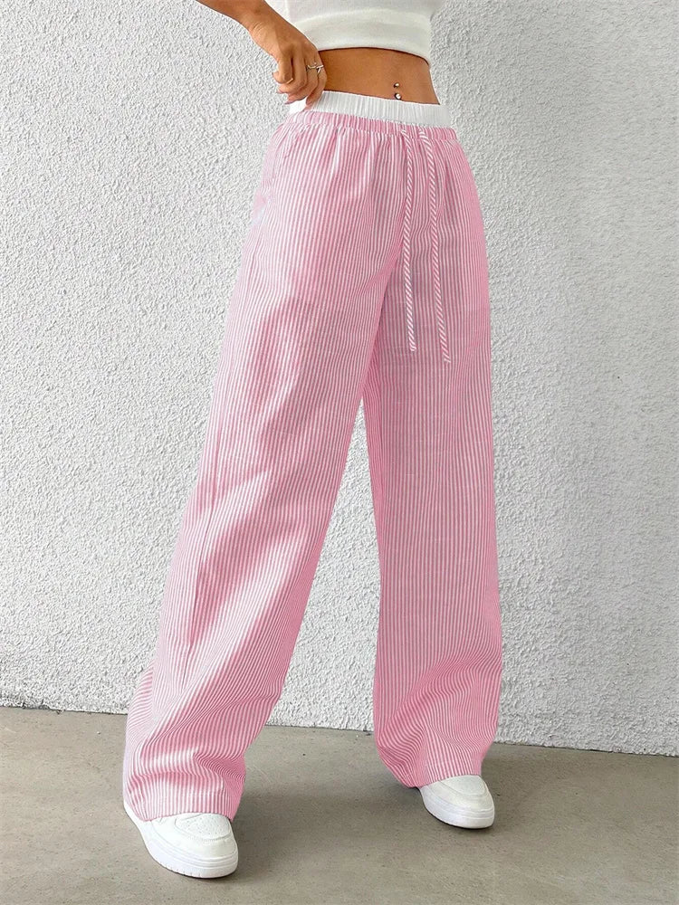 Women's Casual Striped Wide-Leg Pants