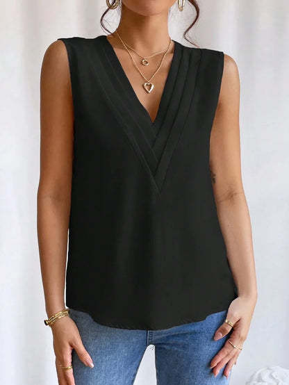 Solid Casual Loose Sleeveless Blouse