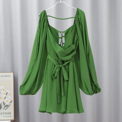 Elegant Green Ruffled Mini Dress