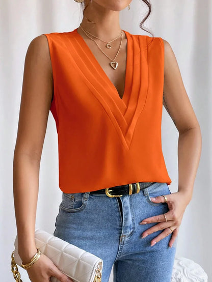 Solid Casual Loose Sleeveless Blouse