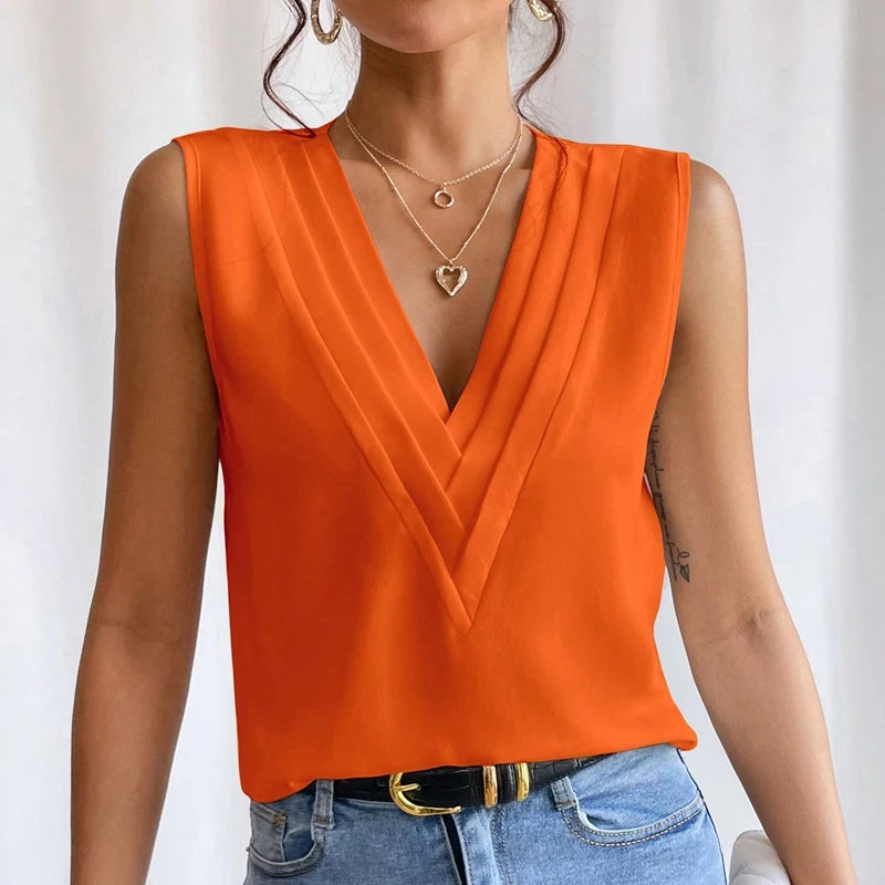 Solid Casual Loose Sleeveless Blouse