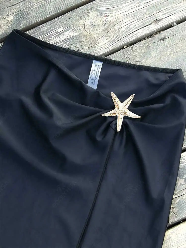 2-Piece Starfish Bikini Set with High Split Skirt Cover-Up