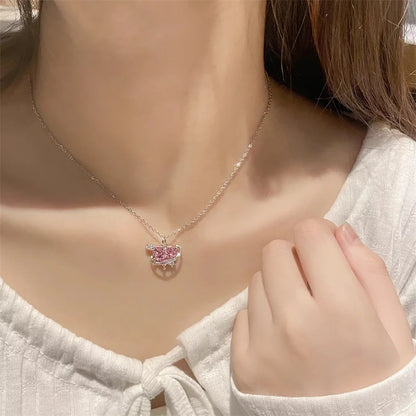 Pink Planet Heart Zircon Pendant Necklace