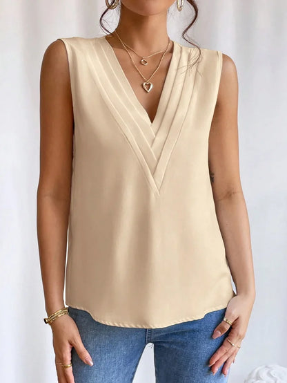 Solid Casual Loose Sleeveless Blouse