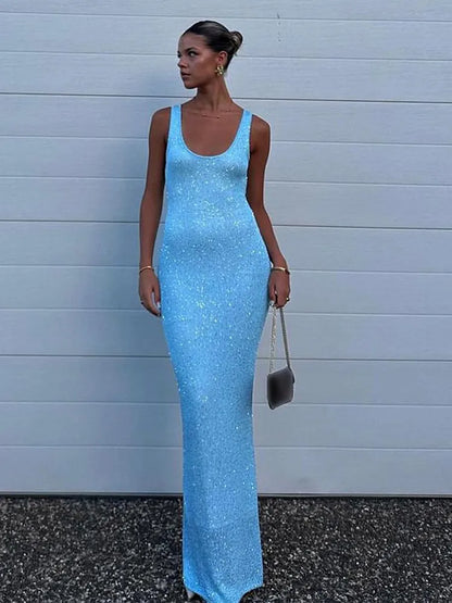 Sexy Blue Shiny Sequin Sling Dress