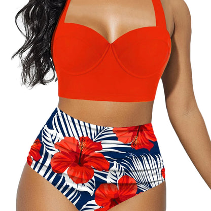 Women's Push-Up Bikini Set – High Waist & Floral Print