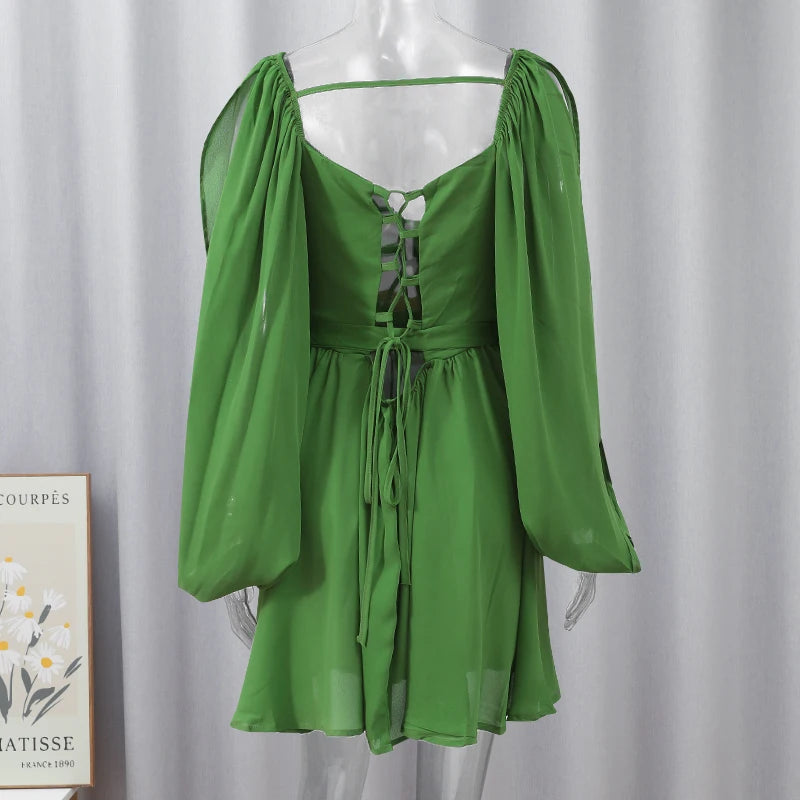 Elegant Green Ruffled Mini Dress