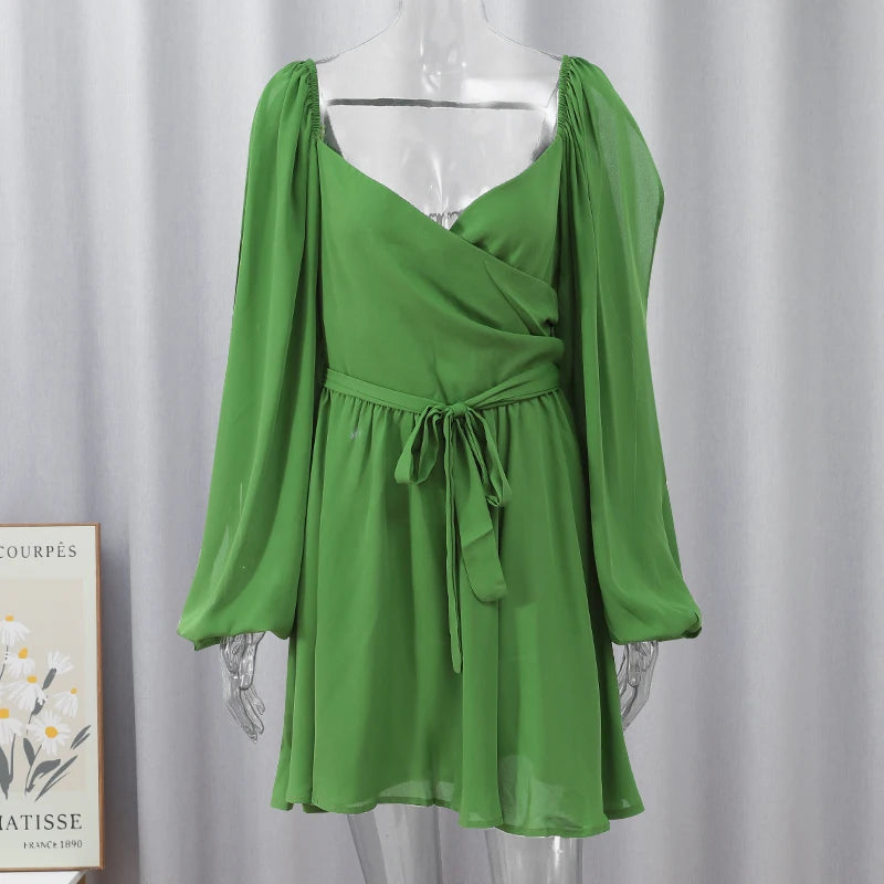 Elegant Green Ruffled Mini Dress