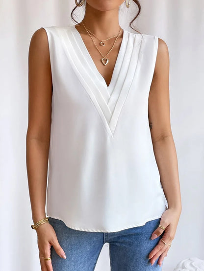 Solid Casual Loose Sleeveless Blouse