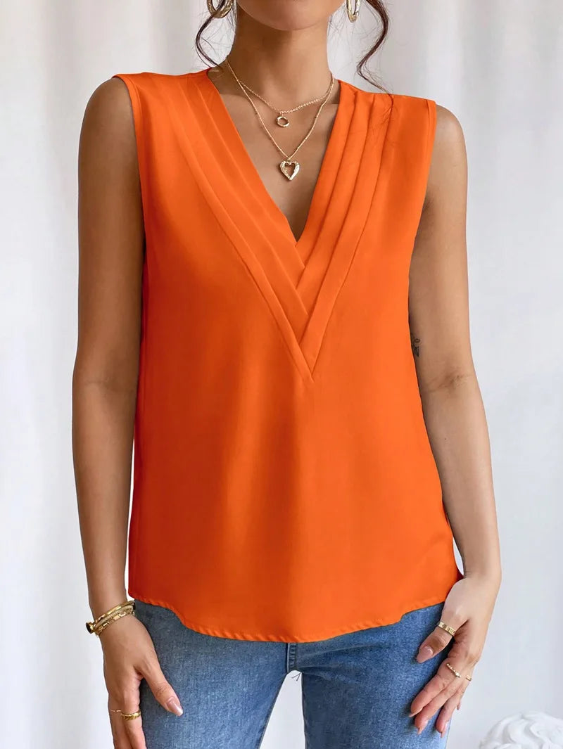 Solid Casual Loose Sleeveless Blouse