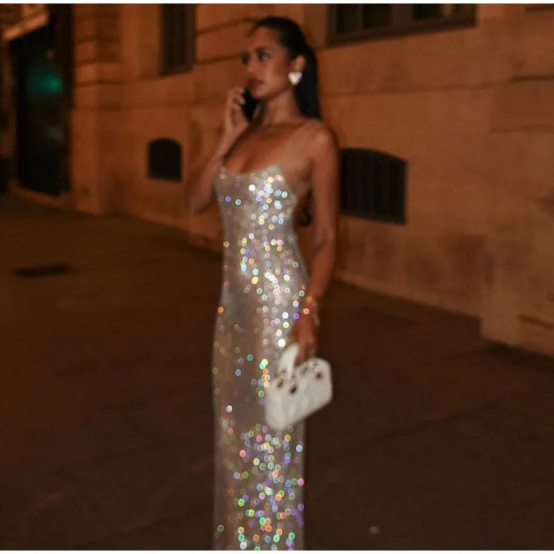 Elegant Sequin Glitter Maxi Dress – A Show-Stopping Party Gown