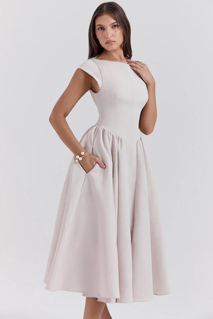 Elegant Sleeveless Maxi Dress – A-Line Pleated Party Gown