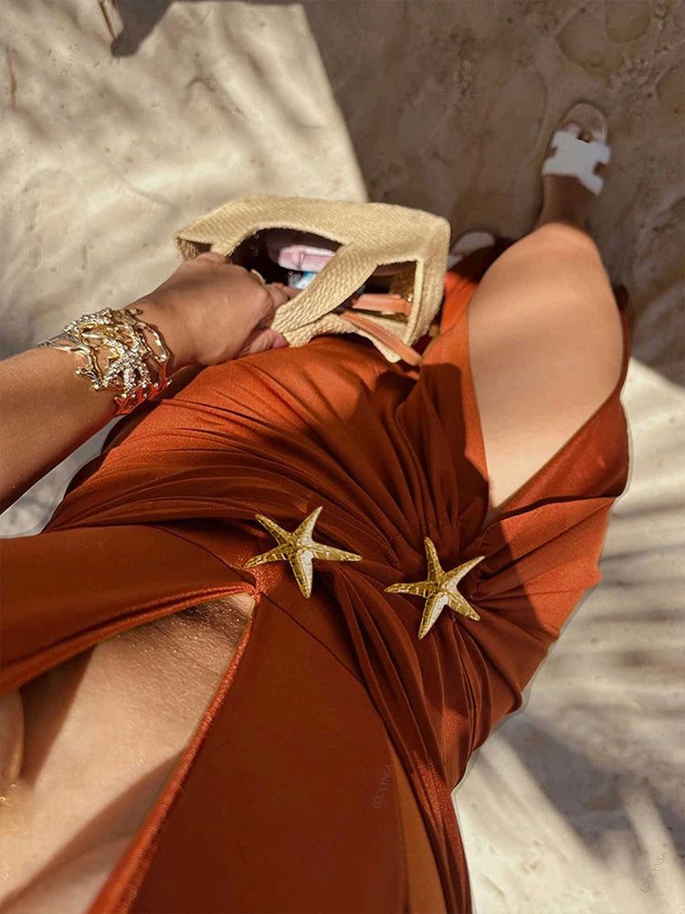 2-Piece Starfish Bikini Set with High Split Skirt Cover-Up