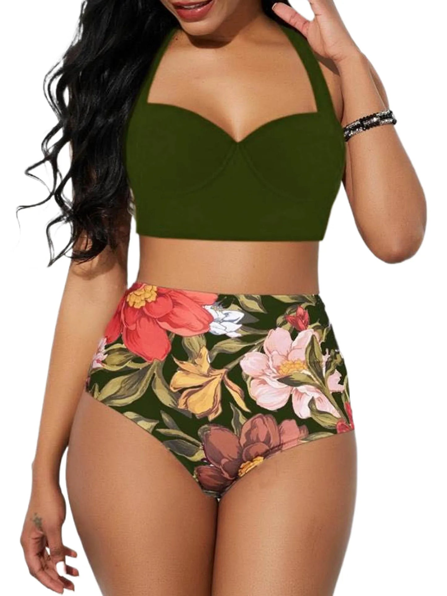 Women's Push-Up Bikini Set – High Waist & Floral Print